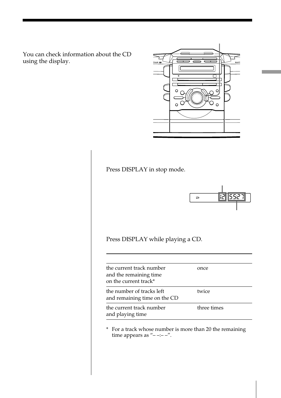 The cd player, Using the display | Sony ZS-D55 User Manual | Page 13 / 84