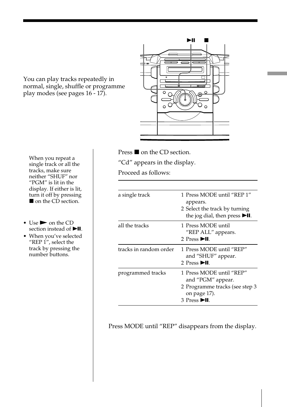 Playing tracks repeatedly (repeat play), Playing tracks repeatedly | Sony ZS-D55 User Manual | Page 15 / 84