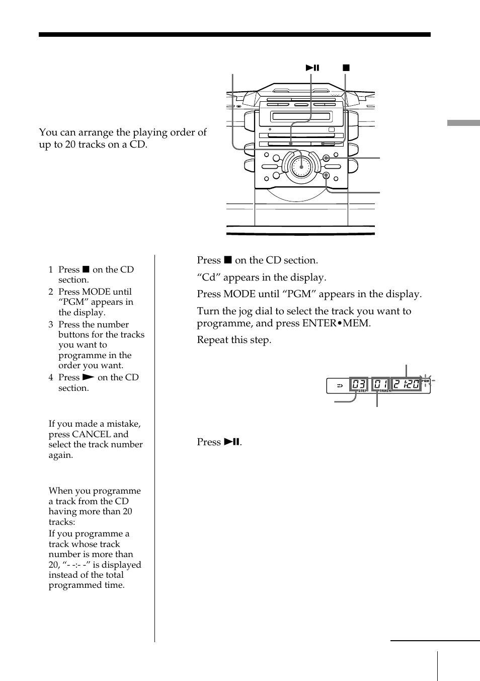 Creating your own programme (programme play), Creating your own programme | Sony ZS-D55 User Manual | Page 17 / 84