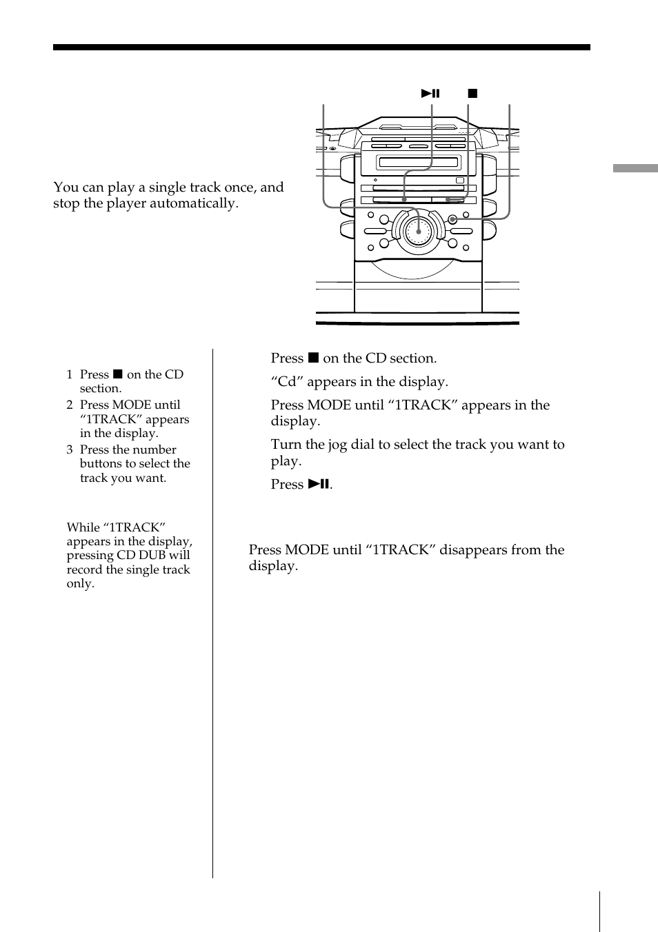 Playing a single track (single track play), Playing a single track | Sony ZS-D55 User Manual | Page 19 / 84