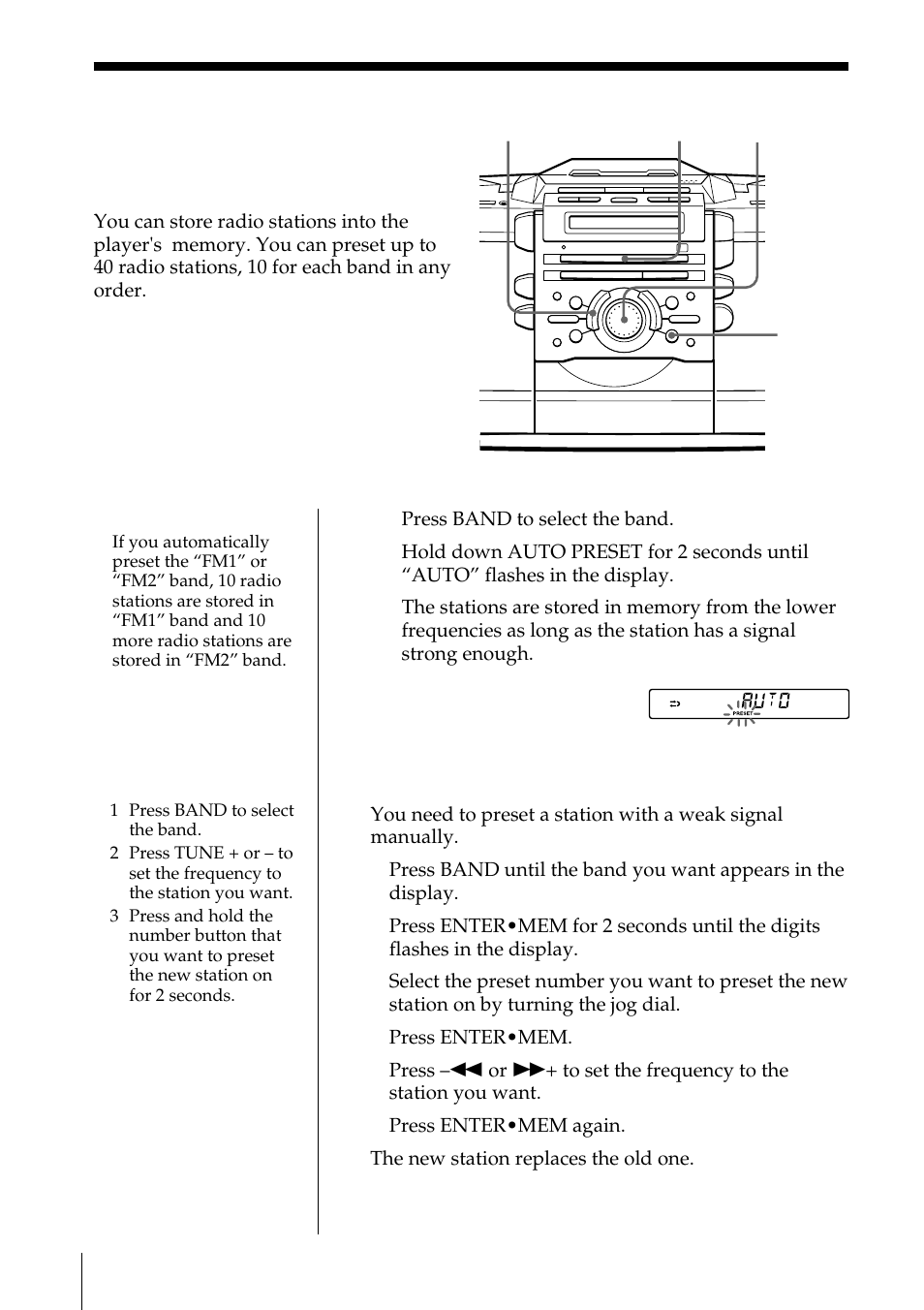 The radio, Presetting radio stations | Sony ZS-D55 User Manual | Page 20 / 84
