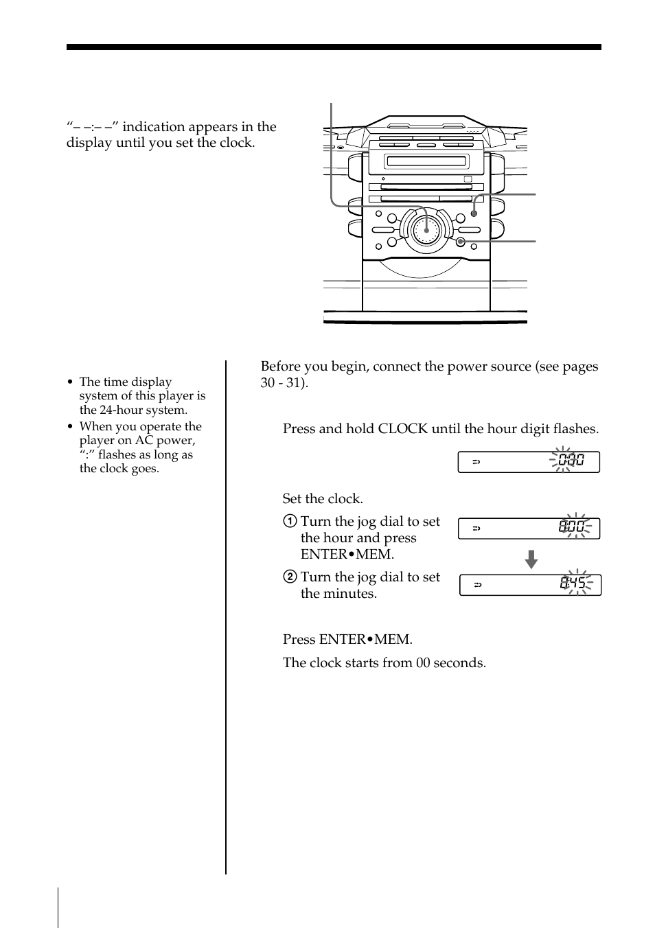 The timer, Setting the clock | Sony ZS-D55 User Manual | Page 24 / 84