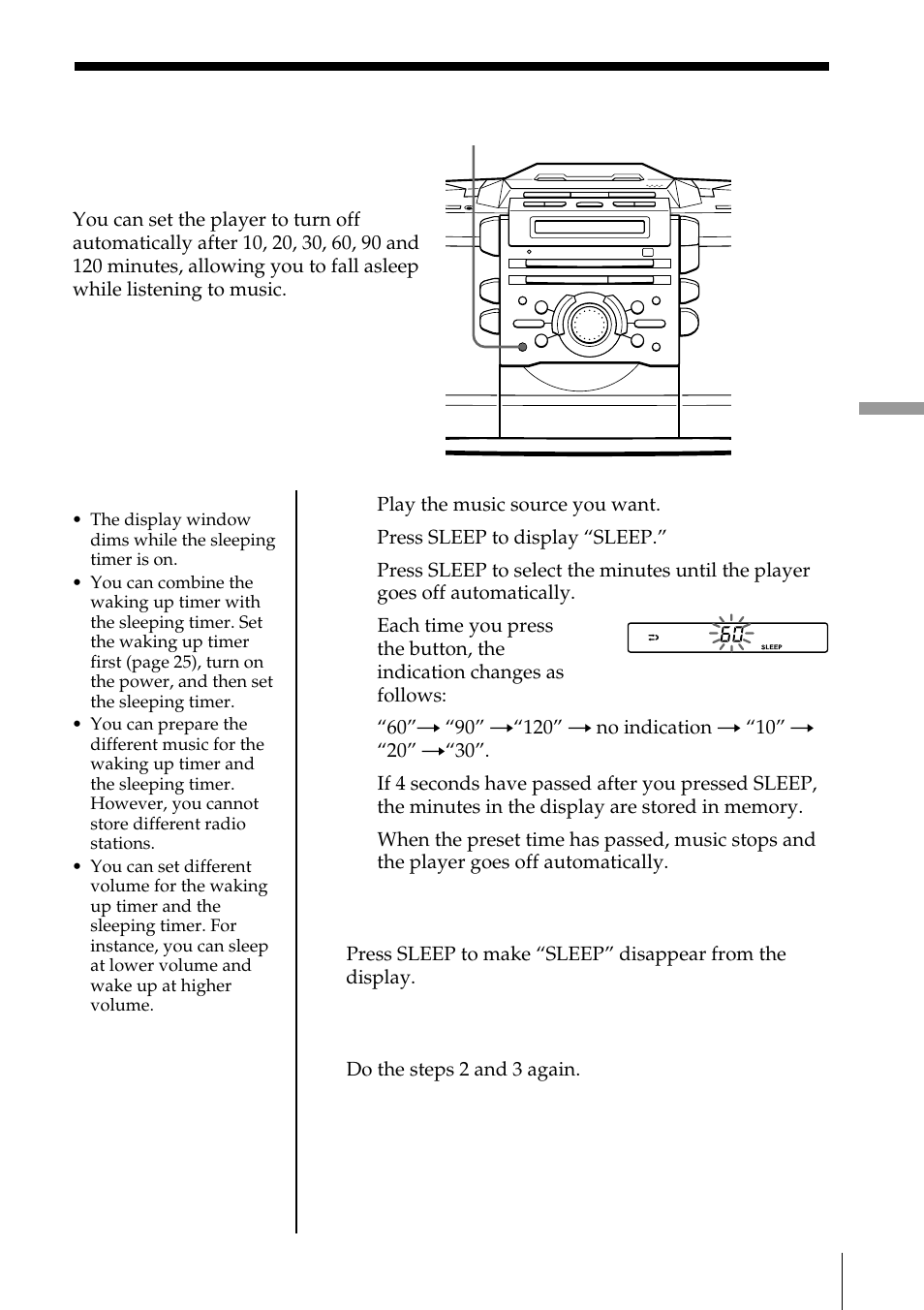 Falling asleep to music | Sony ZS-D55 User Manual | Page 27 / 84