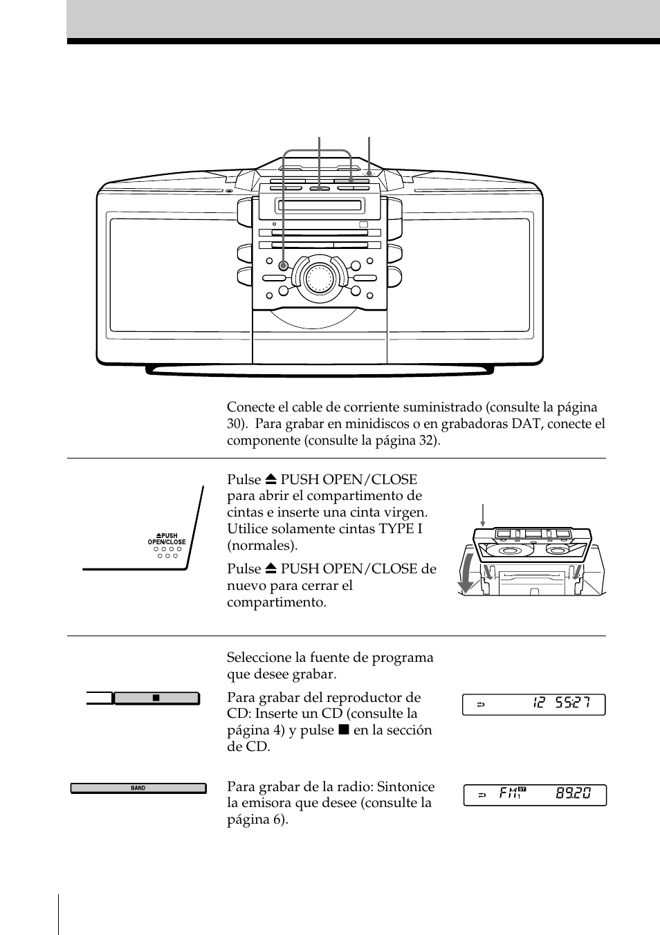 Grabación en cintas, 10 grabación en cintas | Sony ZS-D55 User Manual | Page 52 / 84