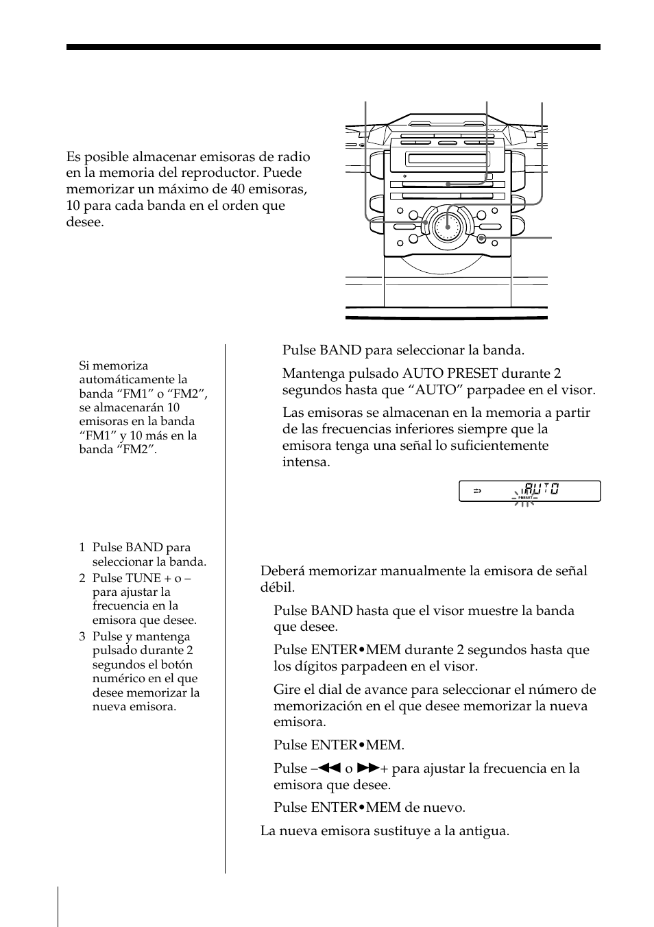 Memorización de emisoras de radio | Sony ZS-D55 User Manual | Page 62 / 84