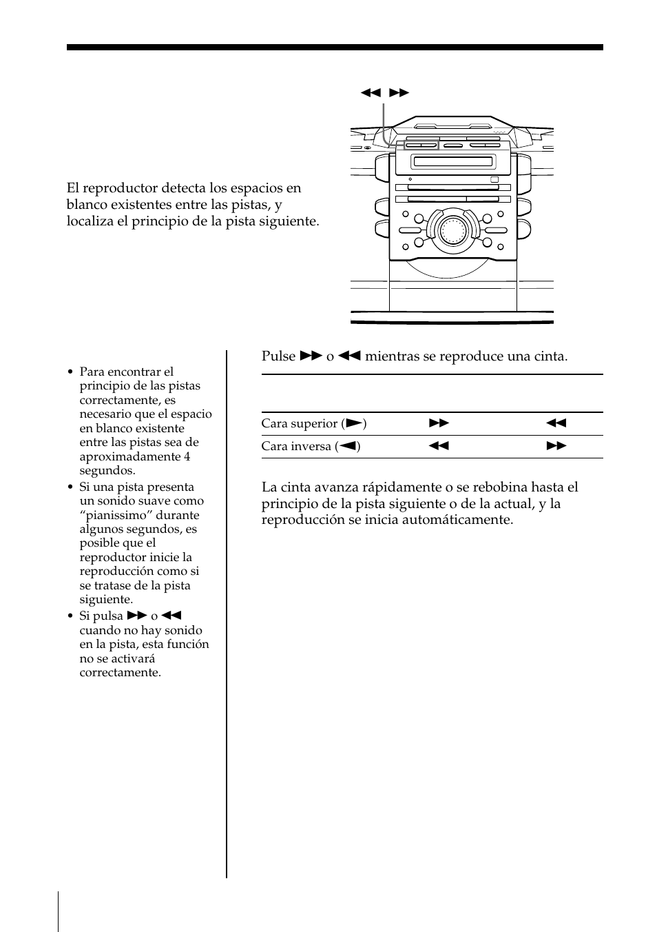 Reproductor de cintas, Localización del principio de las pistas | Sony ZS-D55 User Manual | Page 64 / 84