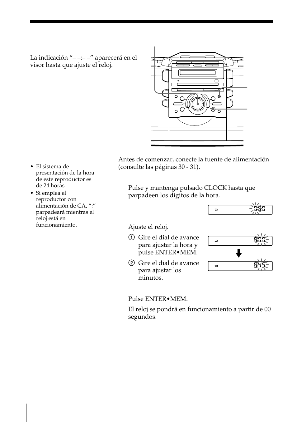 Temporizador, Ajuste del reloj | Sony ZS-D55 User Manual | Page 66 / 84