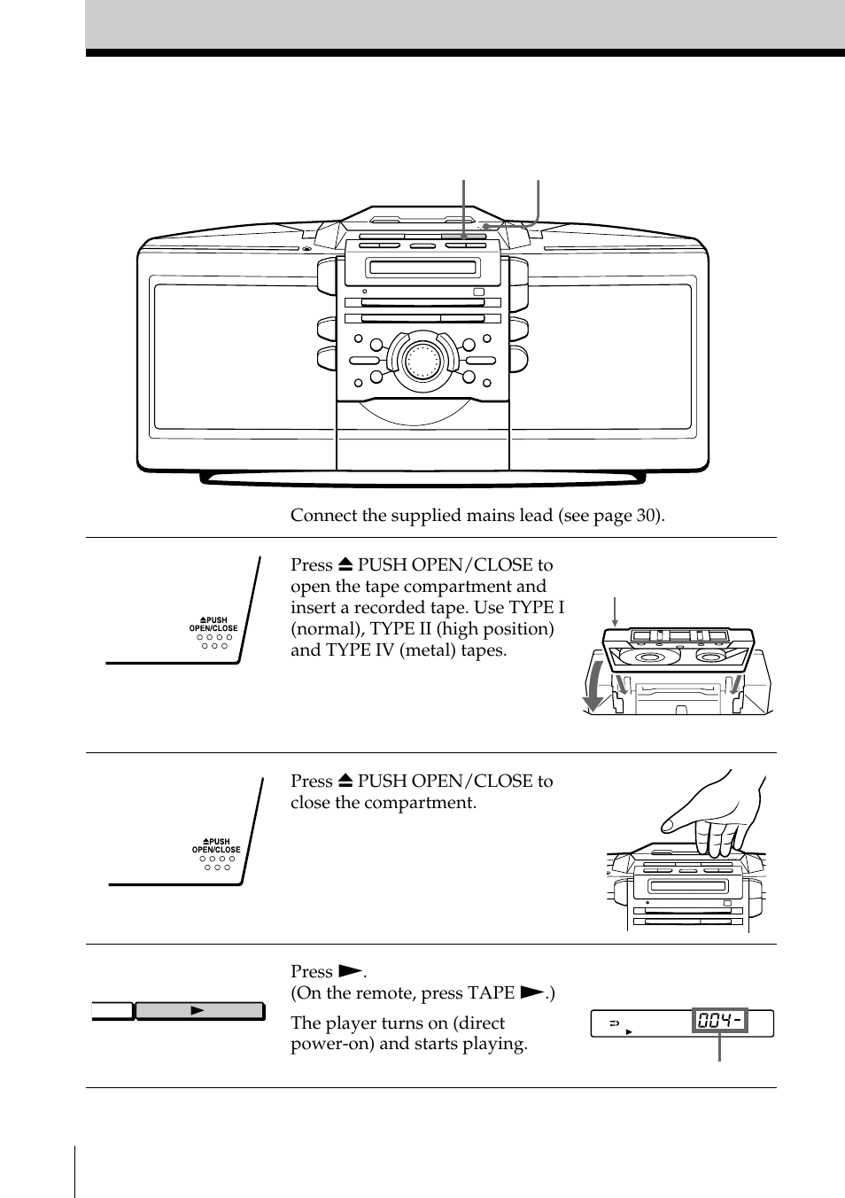 Playing a tape | Sony ZS-D55 User Manual | Page 8 / 84