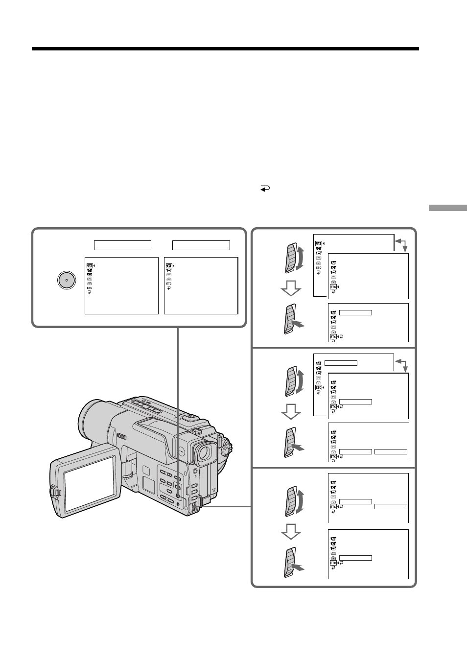 Customizing your camcorder, Changing the menu settings, Press menu | Camera, Player | Sony CCD-TRV49 User Manual | Page 51 / 80