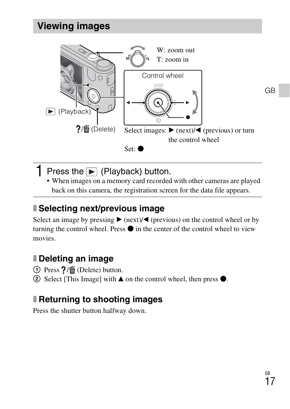 Viewing images | Sony CYBER-SHOT DSC-HX7 User Manual | Page 17 / 56