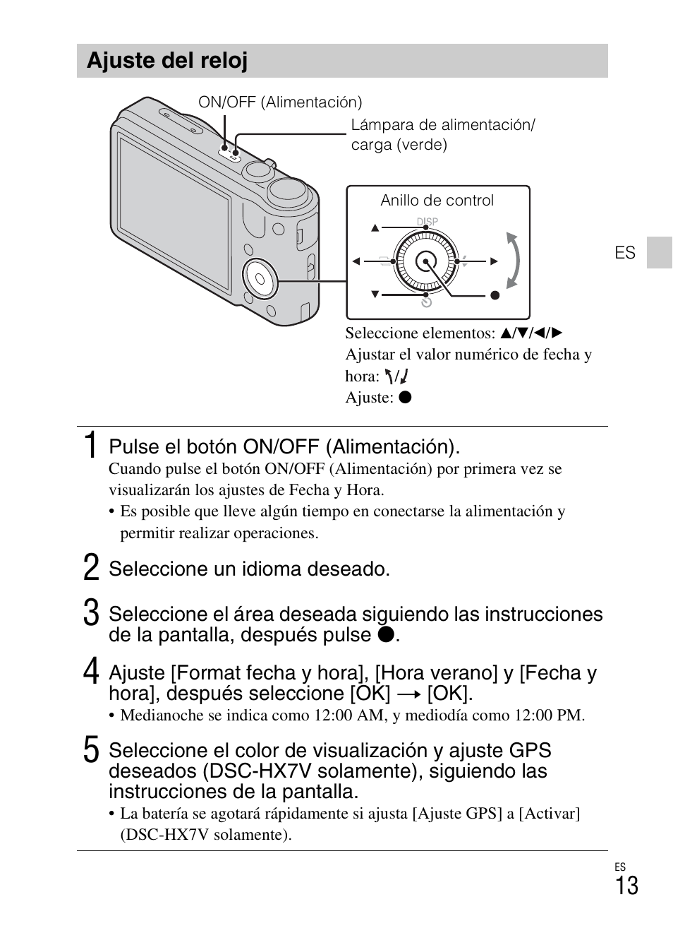 Ajuste del reloj | Sony CYBER-SHOT DSC-HX7 User Manual | Page 41 / 56