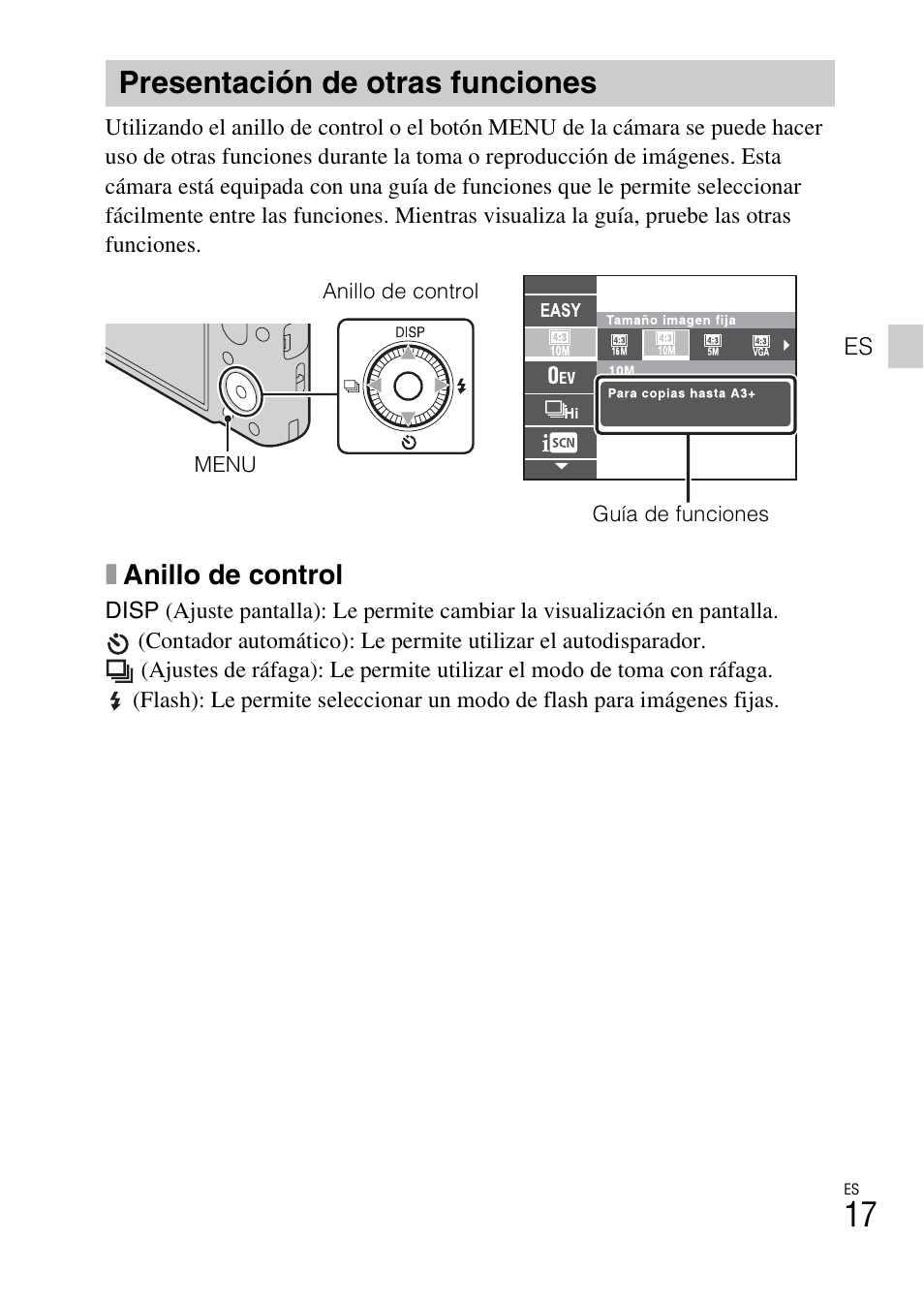 Presentación de otras funciones, Xanillo de control | Sony CYBER-SHOT DSC-HX7 User Manual | Page 45 / 56