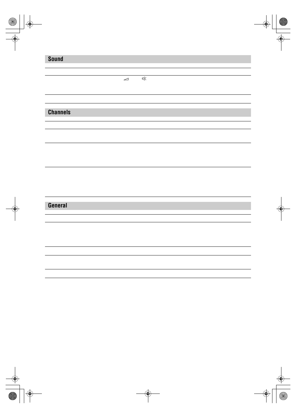 Sound, Channels, General | Sony BRAVIA KDL-20S2000 User Manual | Page 34 / 103