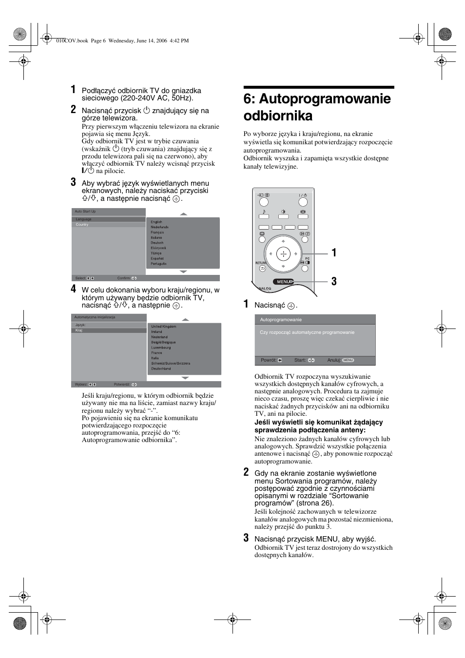 Autoprogramowanie odbiornika | Sony BRAVIA KDL-20S2000 User Manual | Page 74 / 103