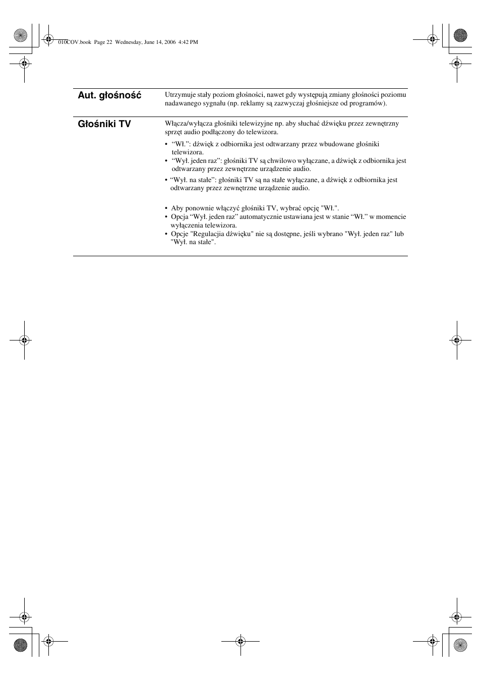 Aut. głośność, Głośniki tv | Sony BRAVIA KDL-20S2000 User Manual | Page 90 / 103