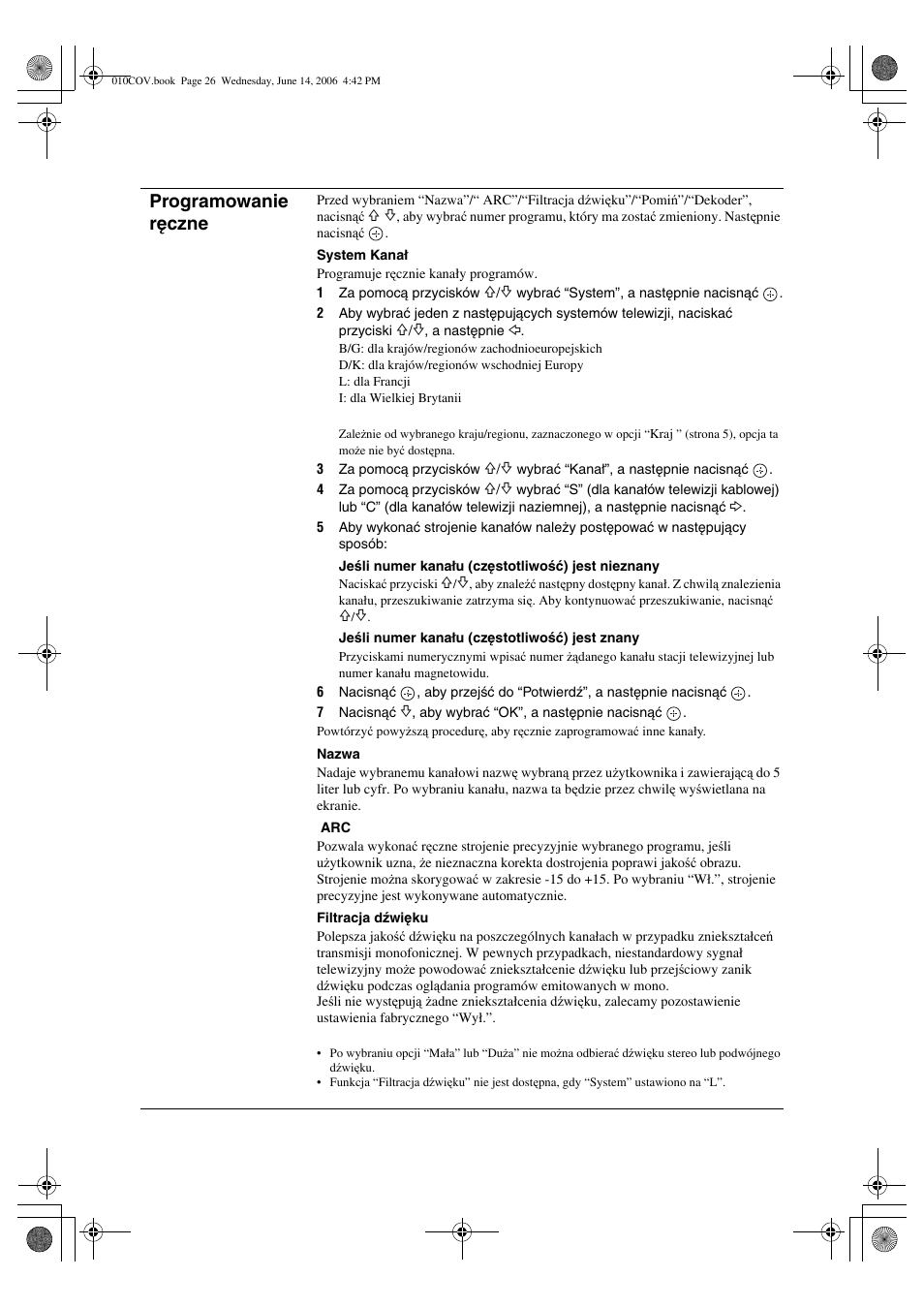 Programowanie ręczne | Sony BRAVIA KDL-20S2000 User Manual | Page 94 / 103