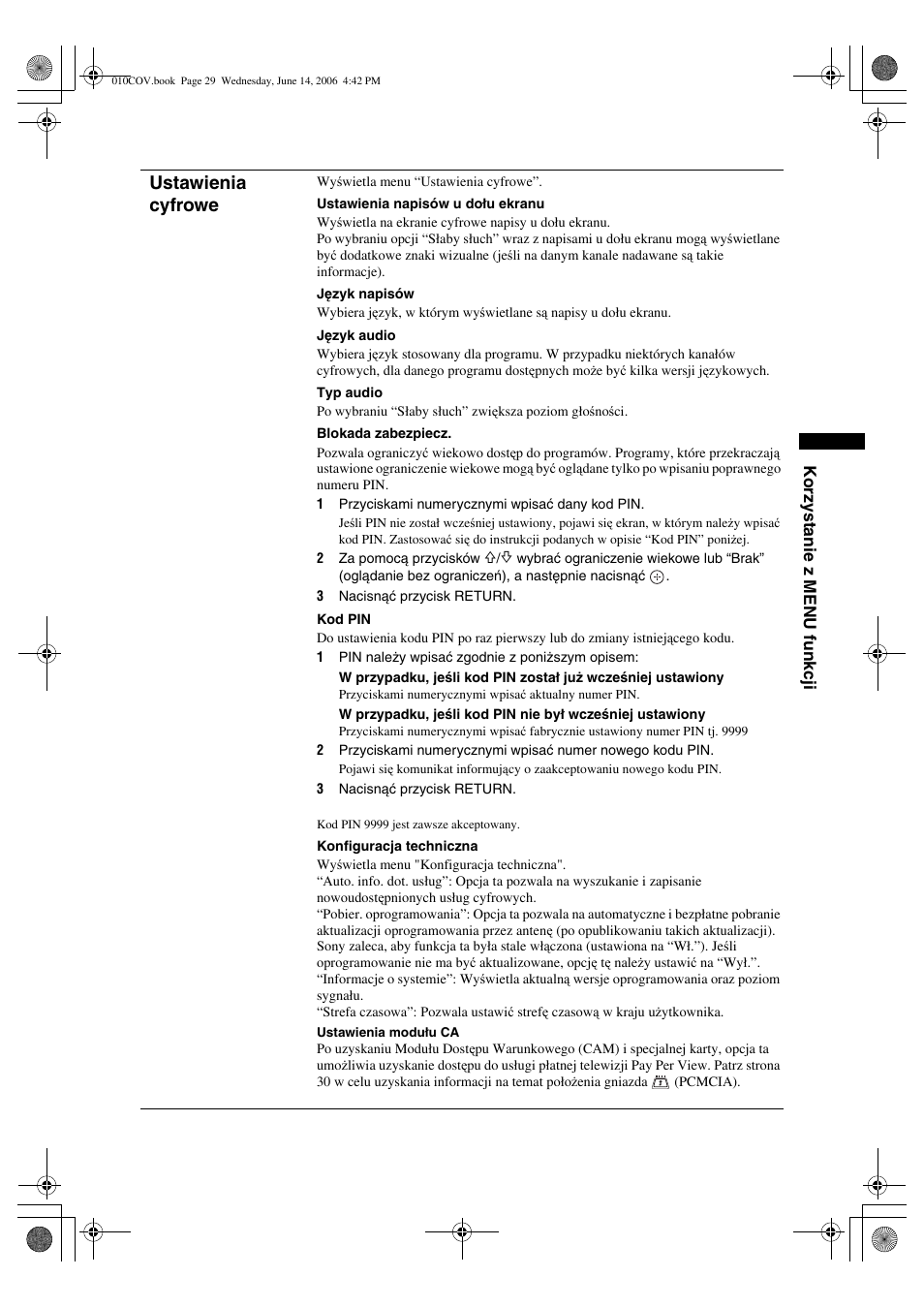 Ustawienia cyfrowe | Sony BRAVIA KDL-20S2000 User Manual | Page 97 / 103