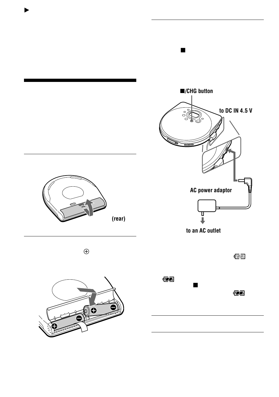 Connecting a power source, Using the rechargeable batteries | Sony D-EJ711 User Manual | Page 18 / 28