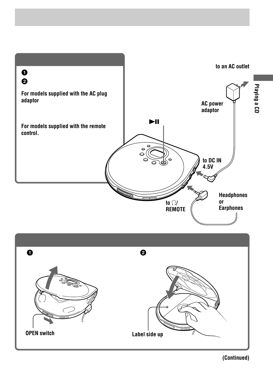 Playing a cd, Connect your cd player, Insert a cd | Sony D-EJ711 User Manual | Page 7 / 28