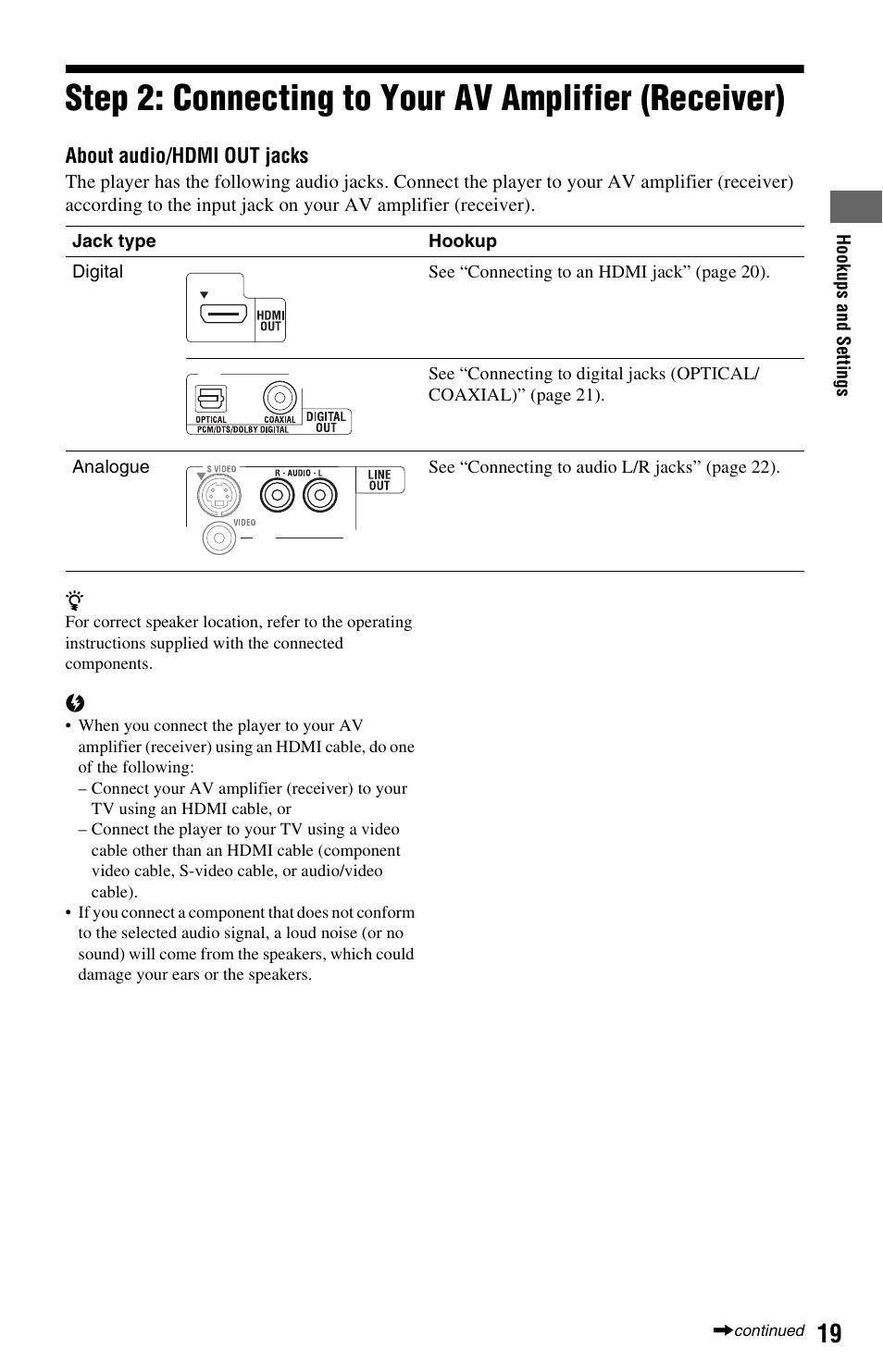 Step 2: connecting to your av amplifier (receiver) | Sony 3-452-775-11(1) User Manual | Page 19 / 71