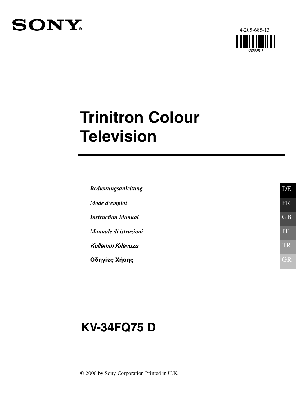 Sony FD Trinitron KV-34FQ75 D User Manual | 160 pages