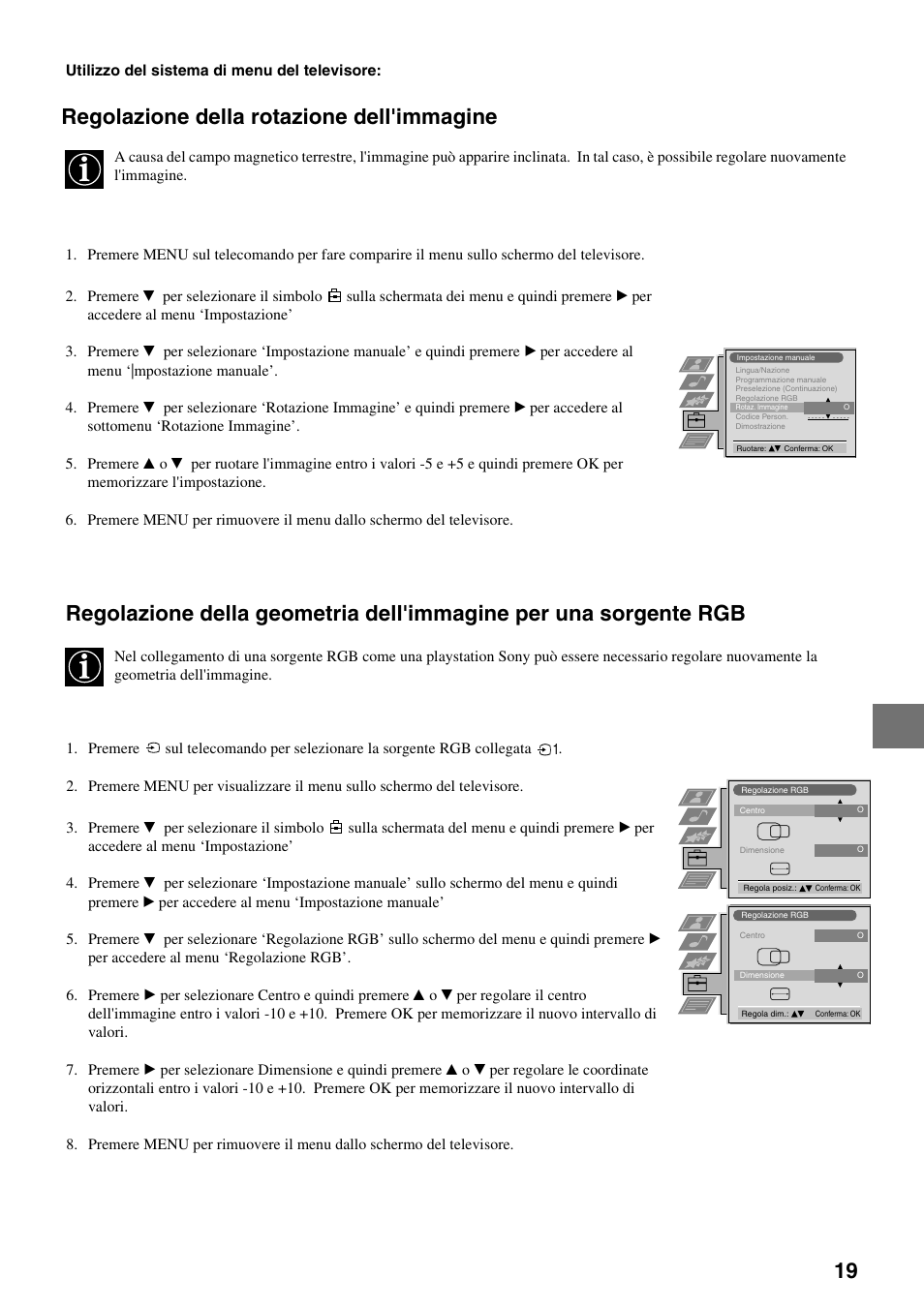 Regolazione della rotazione dell'immagine | Sony FD Trinitron KV-34FQ75 D User Manual | Page 101 / 160