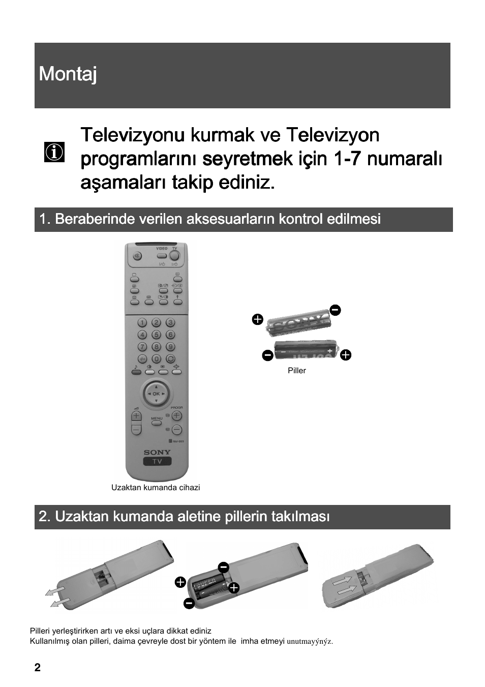 Televizyonu kurmak ve televizyon | Sony FD Trinitron KV-34FQ75 D User Manual | Page 110 / 160