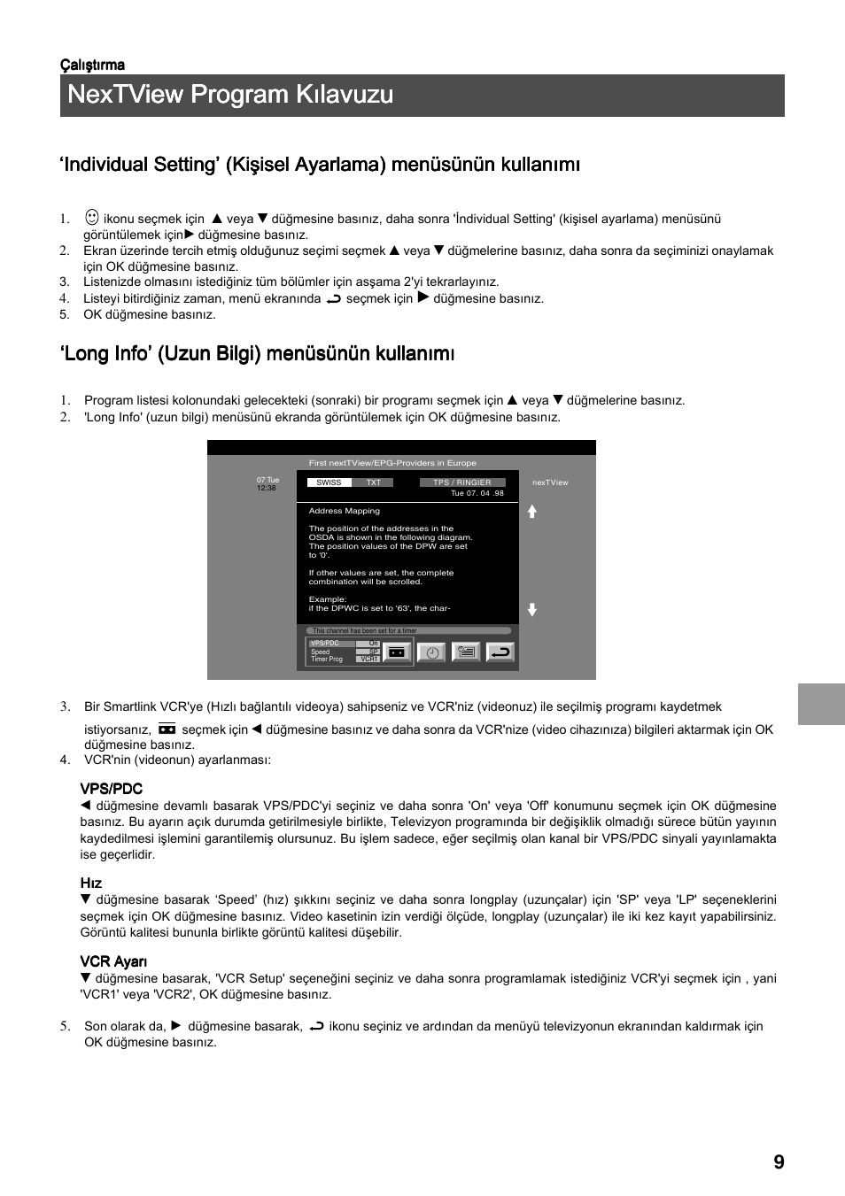 Nextview program kõlavuzu, Long info’ (uzun bilgi) menüsünün kullanõmõ | Sony FD Trinitron KV-34FQ75 D User Manual | Page 117 / 160