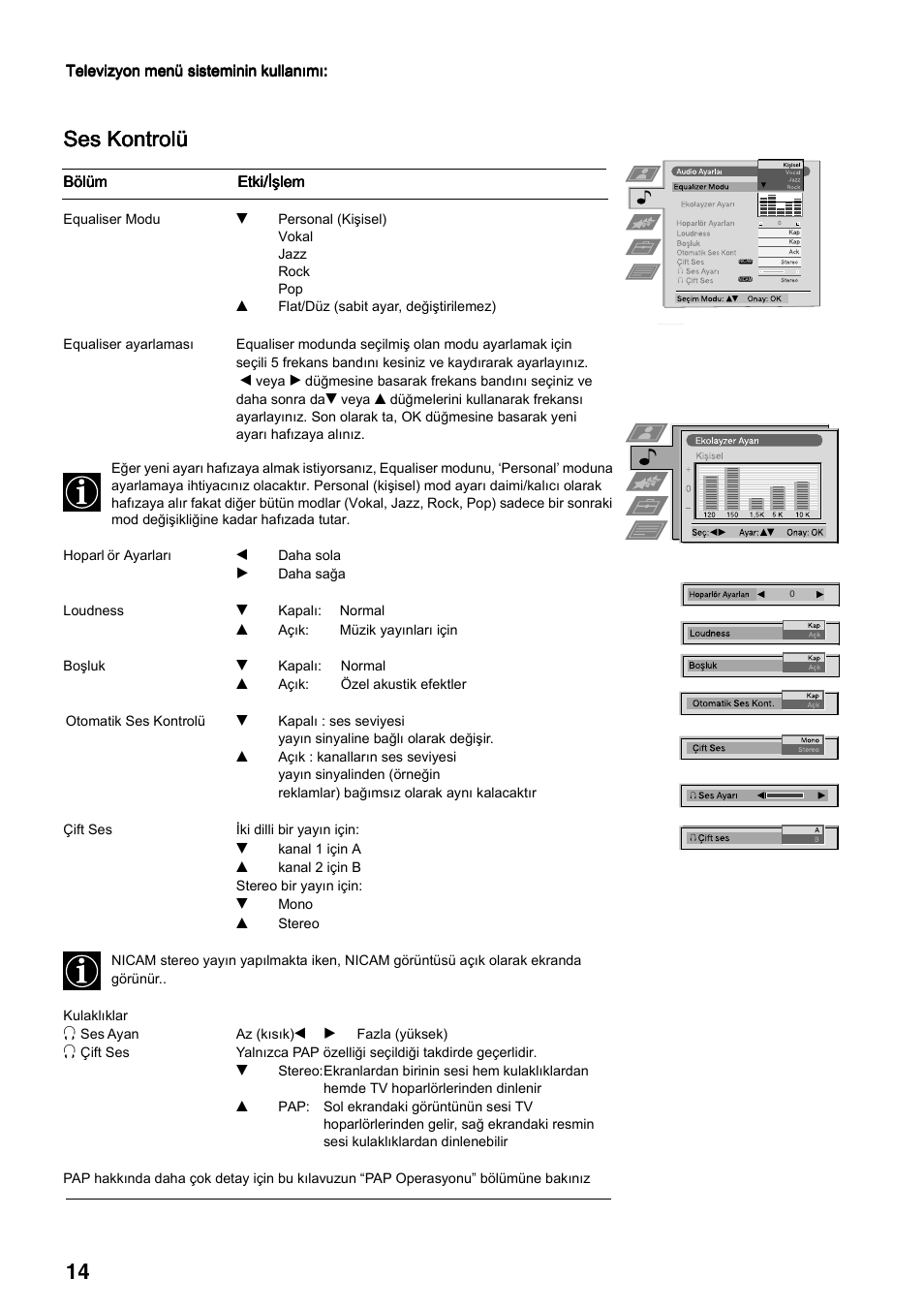 Ses kontrolü | Sony FD Trinitron KV-34FQ75 D User Manual | Page 122 / 160