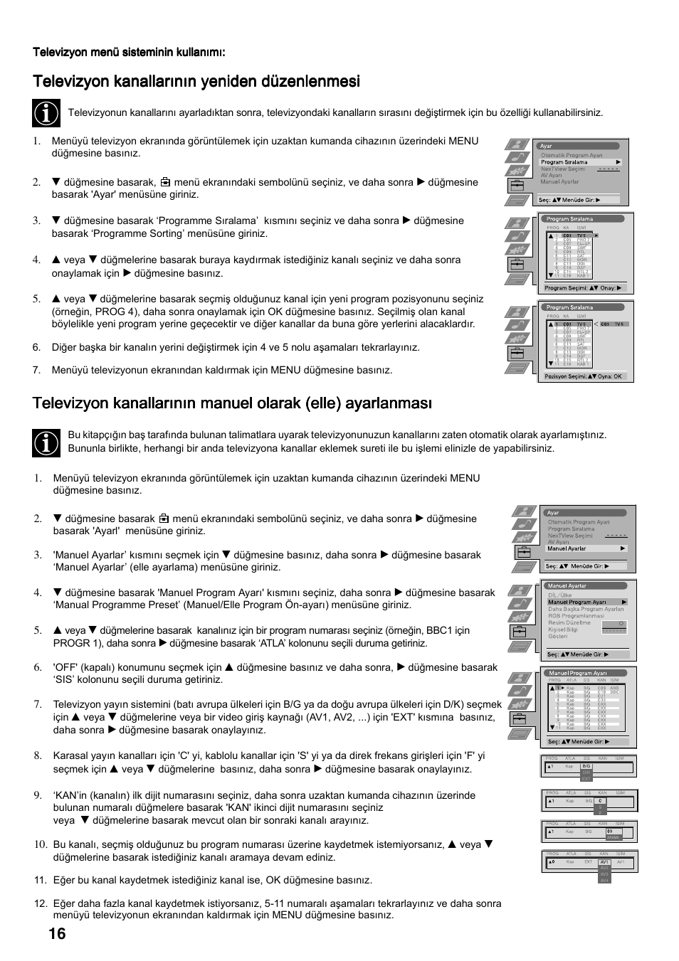 Televizyon kanallarõnõn yeniden düzenlenmesi | Sony FD Trinitron KV-34FQ75 D User Manual | Page 124 / 160