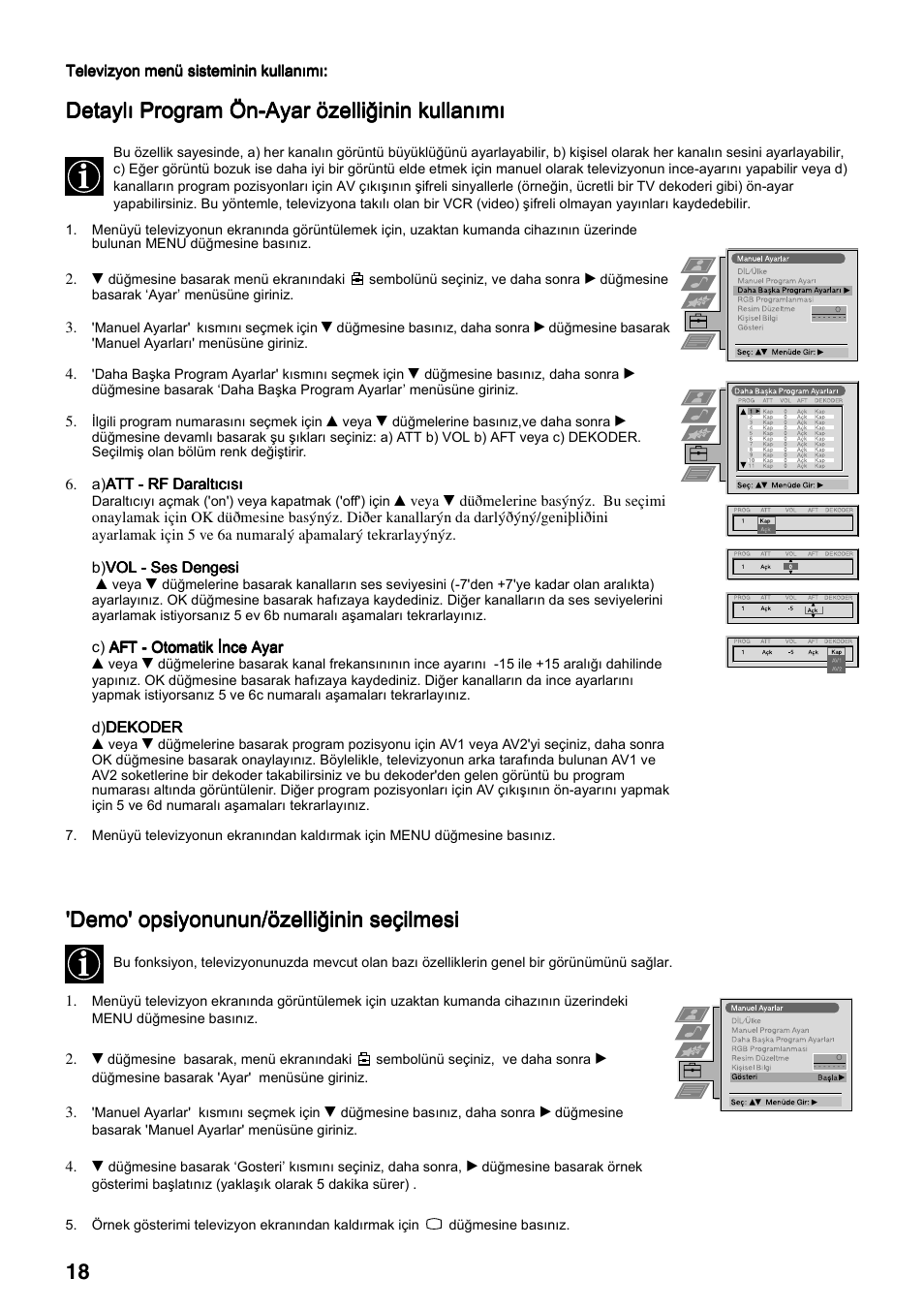 Detaylõ program ön-ayar özelliğinin kullanõmõ, Demo' opsiyonunun/özelliğinin seçilmesi | Sony FD Trinitron KV-34FQ75 D User Manual | Page 126 / 160