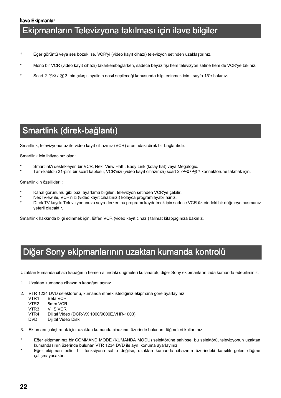 Smartlink (direk-bağlantõ), Diğer sony ekipmanlarõnõn uzaktan kumanda kontrolü | Sony FD Trinitron KV-34FQ75 D User Manual | Page 130 / 160