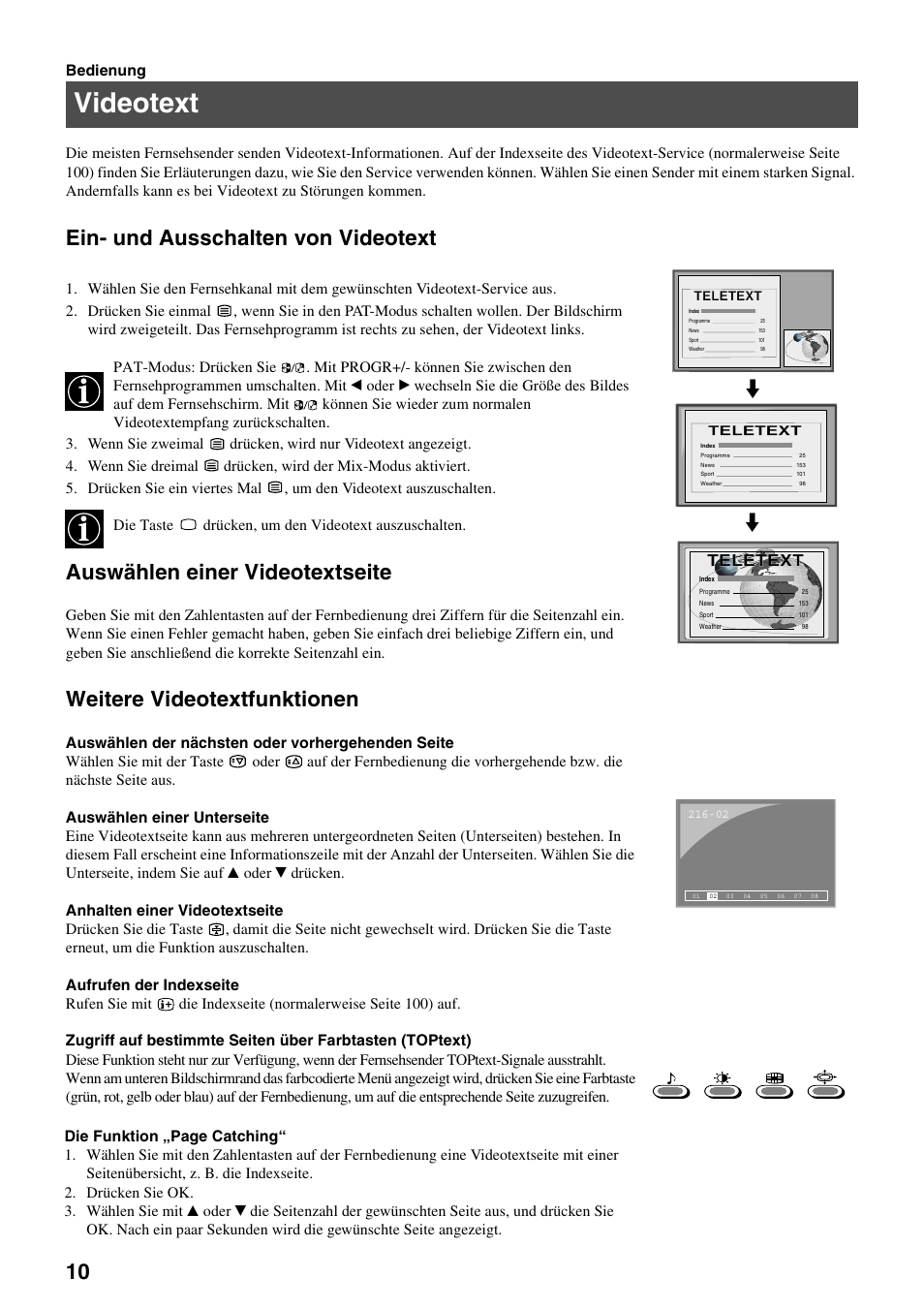 Videotext, Ein- und ausschalten von videotext, Auswählen einer videotextseite | Weitere videotextfunktionen, Teletext | Sony FD Trinitron KV-34FQ75 D User Manual | Page 14 / 160