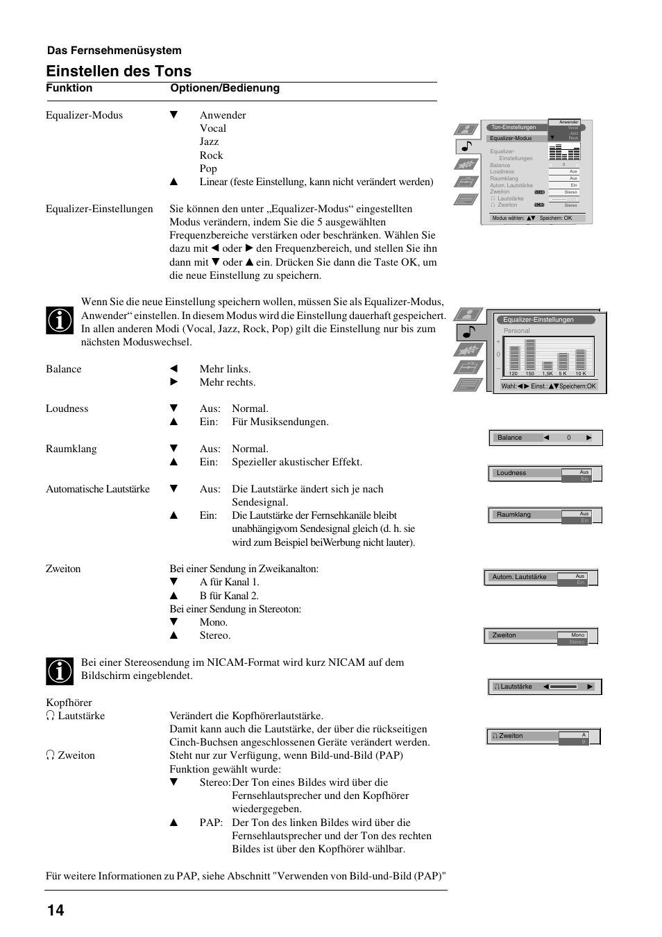 14 einstellen des tons | Sony FD Trinitron KV-34FQ75 D User Manual | Page 18 / 160