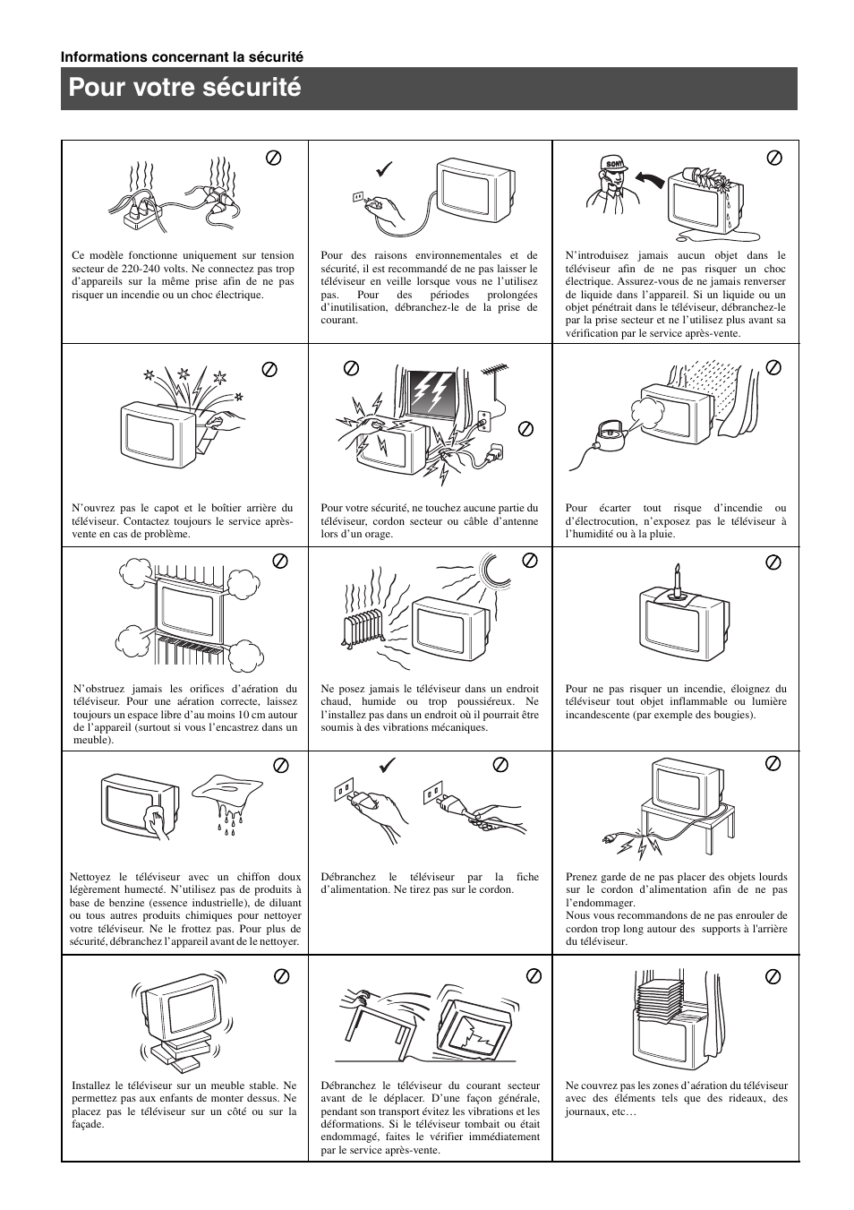 Pour votre sécurité | Sony FD Trinitron KV-34FQ75 D User Manual | Page 30 / 160