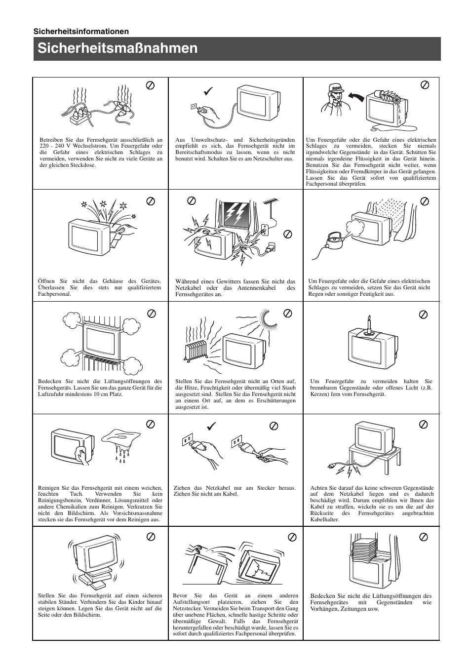Sicherheitsmaßnahmen | Sony FD Trinitron KV-34FQ75 D User Manual | Page 4 / 160
