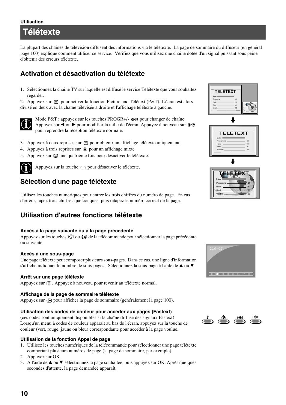 Télétexte, Activation et désactivation du télétexte, Sélection d'une page télétexte | Utilisation d'autres fonctions télétexte, Teletext | Sony FD Trinitron KV-34FQ75 D User Manual | Page 40 / 160