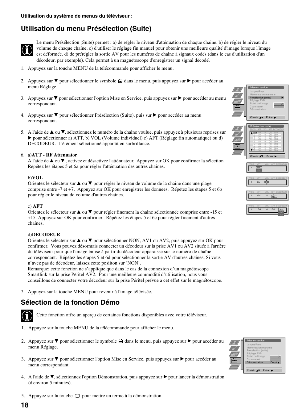Utilisation du menu présélection (suite), Sélection de la fonction démo, Utilisation du système de menus du téléviseur | Sony FD Trinitron KV-34FQ75 D User Manual | Page 48 / 160