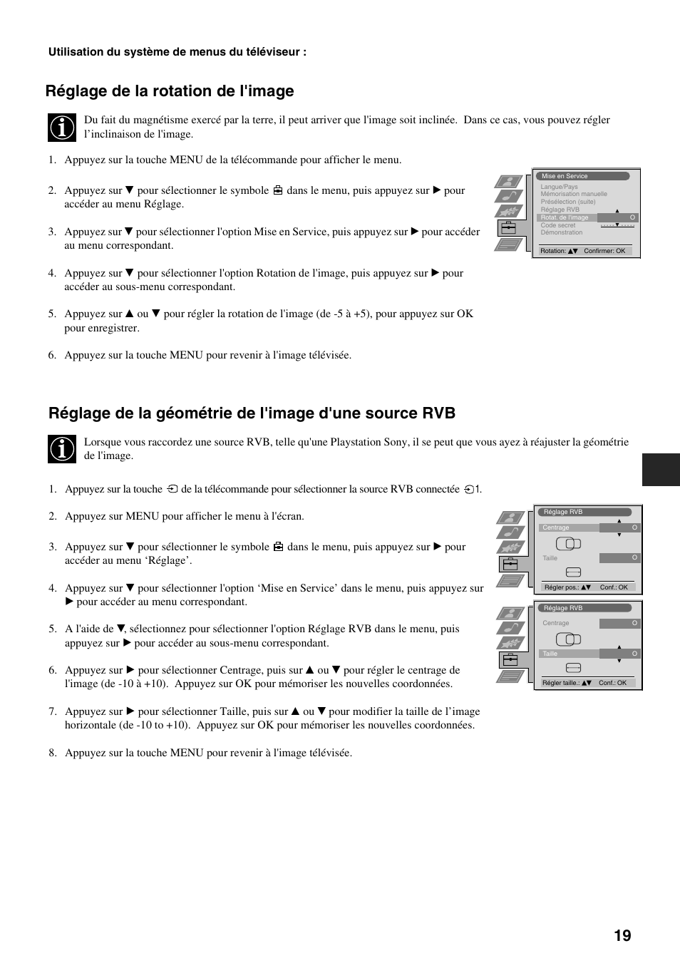 Réglage de la rotation de l'image | Sony FD Trinitron KV-34FQ75 D User Manual | Page 49 / 160