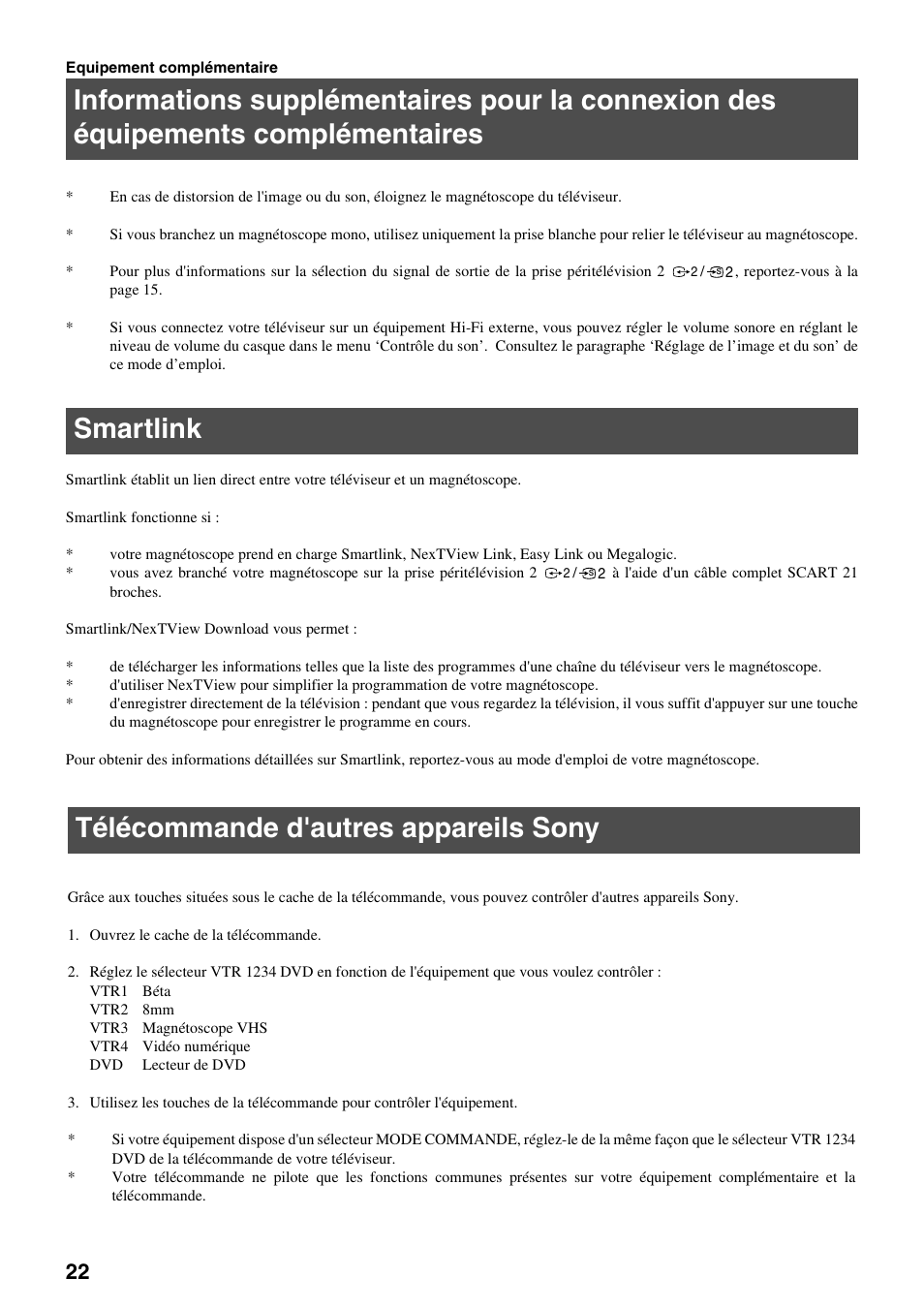Smartlink, Télécommande d'autres appareils sony | Sony FD Trinitron KV-34FQ75 D User Manual | Page 52 / 160