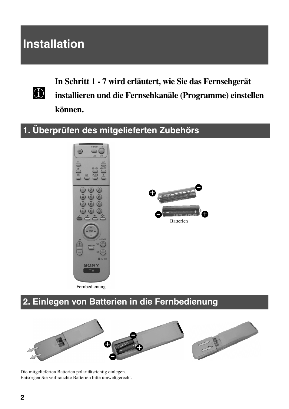 Installation | Sony FD Trinitron KV-34FQ75 D User Manual | Page 6 / 160