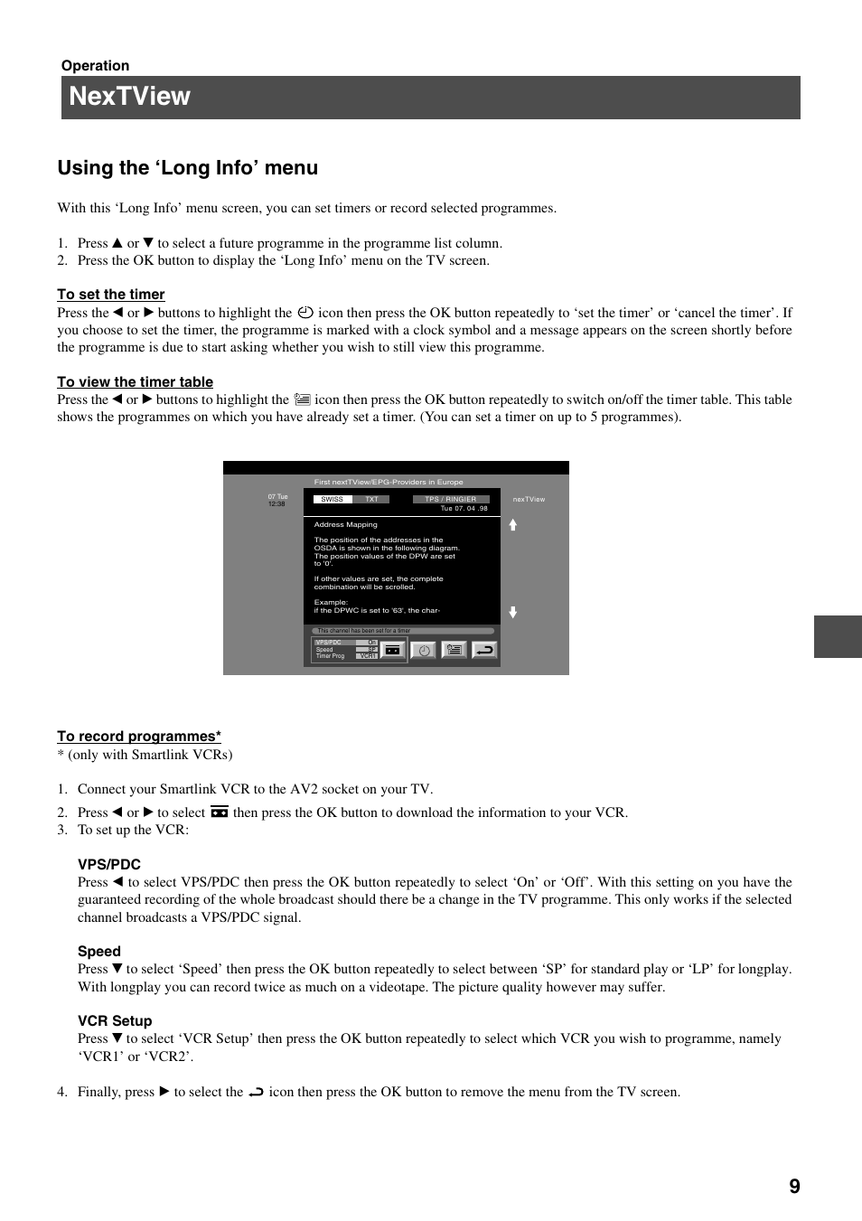 Nextview, 9using the ‘long info’ menu | Sony FD Trinitron KV-34FQ75 D User Manual | Page 65 / 160