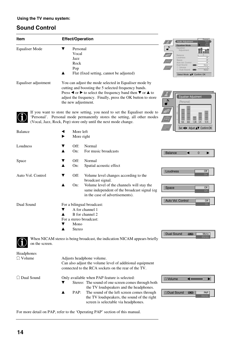 Sound control | Sony FD Trinitron KV-34FQ75 D User Manual | Page 70 / 160