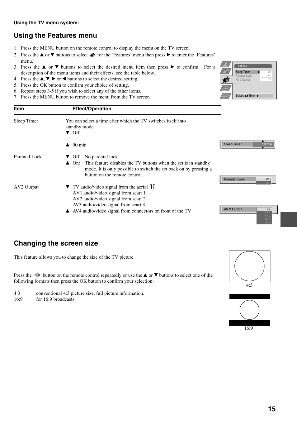 Using the features menu, Changing the screen size | Sony FD Trinitron KV-34FQ75 D User Manual | Page 71 / 160