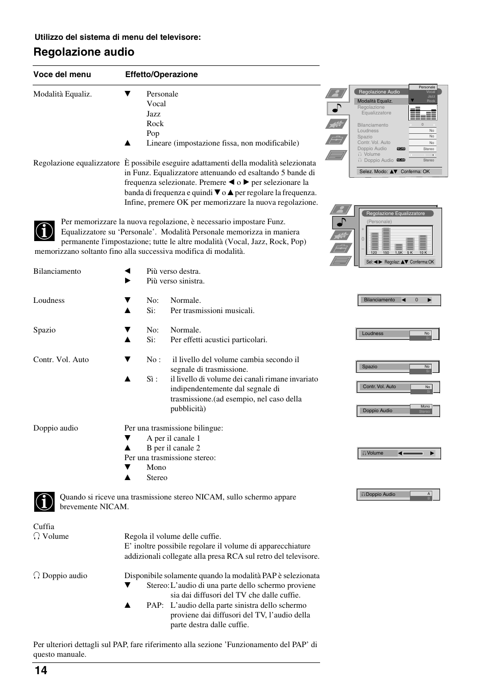 Regolazione audio | Sony FD Trinitron KV-34FQ75 D User Manual | Page 96 / 160