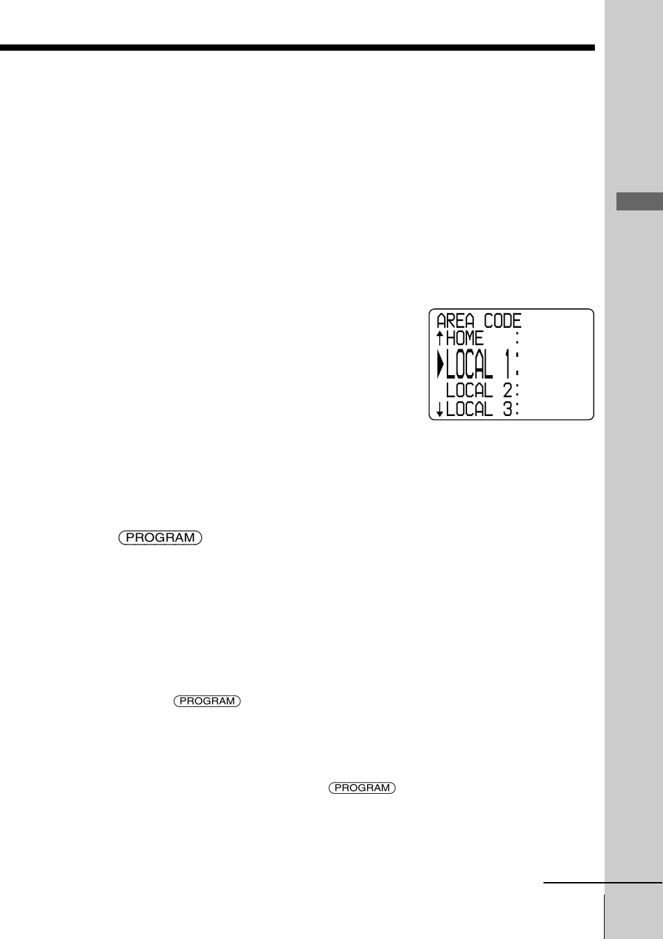 Local 1, Area code home, Local 2: local 3 | Sony SPP-A9276 User Manual | Page 17 / 96