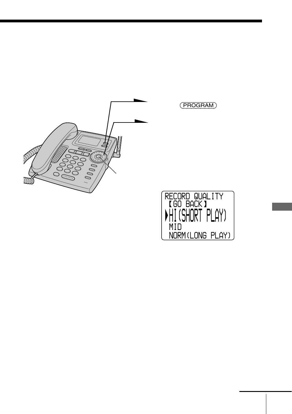 Selecting the recording quality, Hi(short play) | Sony SPP-A9276 User Manual | Page 59 / 96