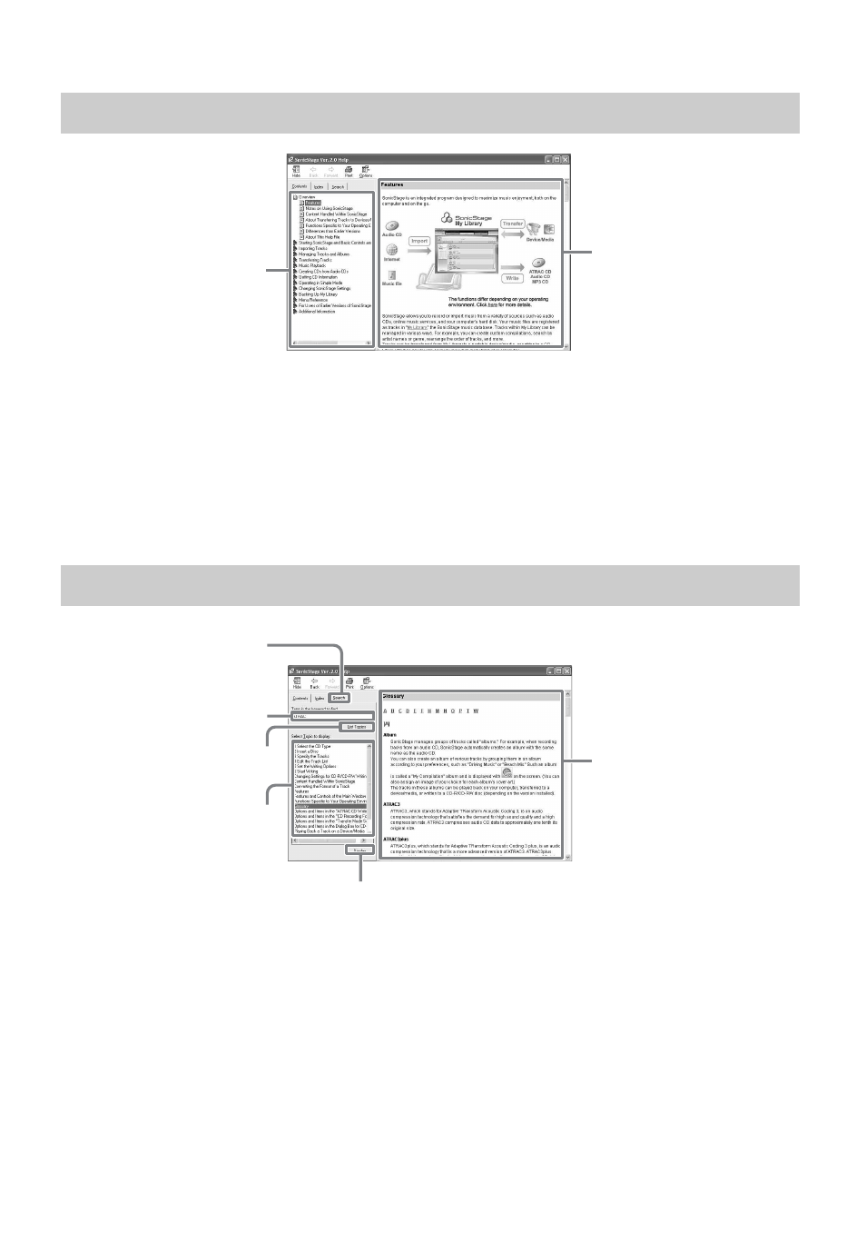 Understanding sonicstage help, Searching for a word inside an explanation | Sony WALKMAN MZ-NH1 User Manual | Page 115 / 128