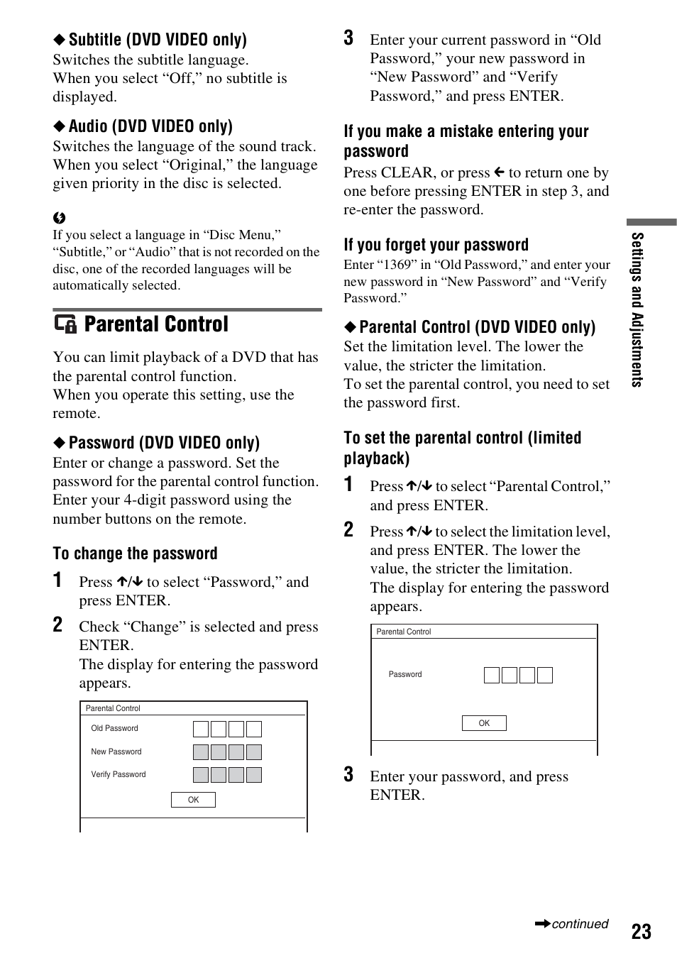Parental control | Sony DVP-FX950 User Manual | Page 23 / 36