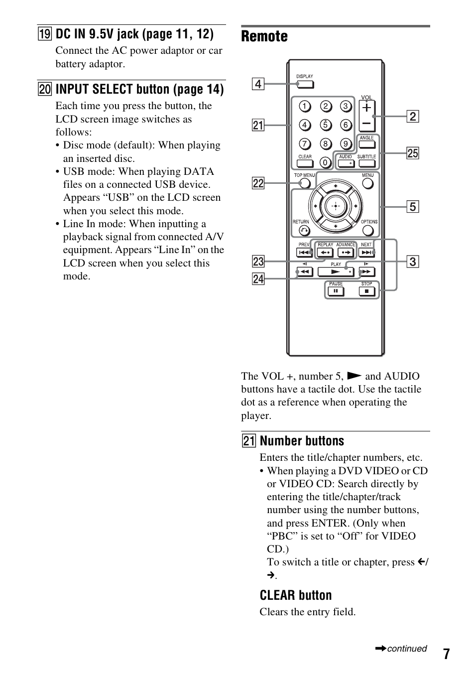 Remote | Sony DVP-FX950 User Manual | Page 7 / 36
